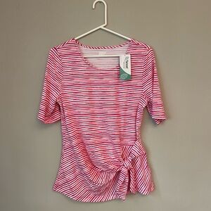 NWT 🌸 Pink & White Tie Front Top 🌸 Lands’ End S
